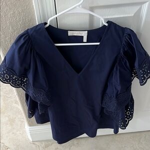 See By Chloe Blue Puff Sleeve Ruffled Blouse